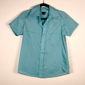 Retro blue  button up bowling shirt inspired Urban Outfitters Urban Renewal